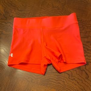 Hot pink/Orange’ish Under Armour Spandex shorts 2.5 in